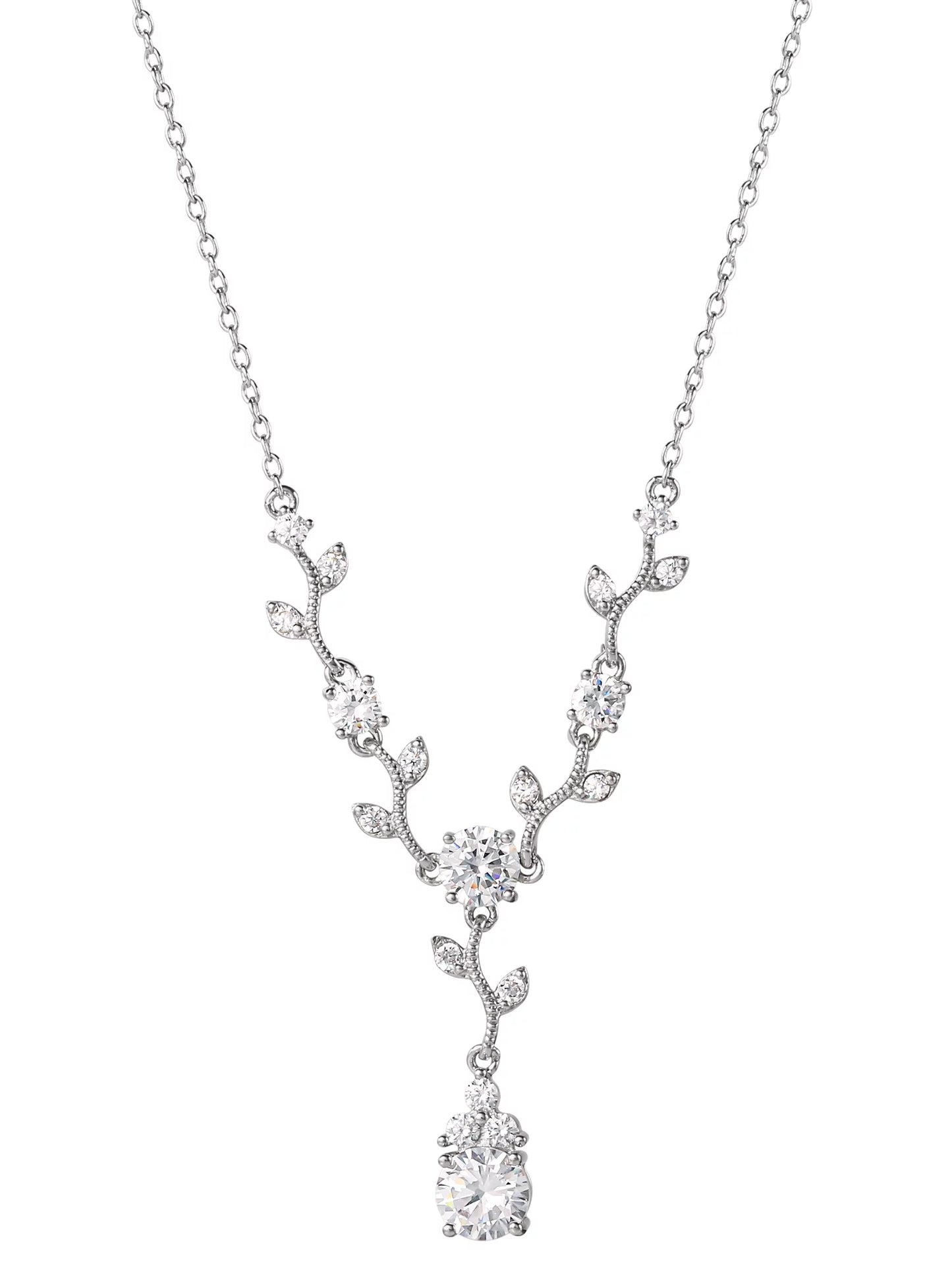 Women'S Fine Silver Plated Cubic Zirconia Vine Pendant Necklace, 18"