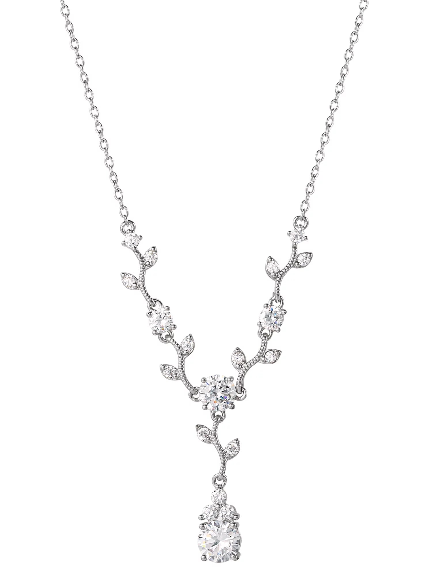 Women'S Fine Silver Plated Cubic Zirconia Vine Pendant Necklace, 18"